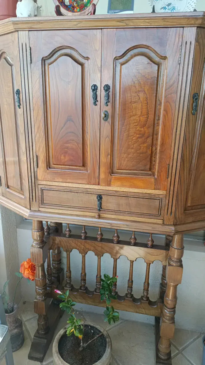 Vitrina de madera clásica con puertas y cajón - 1