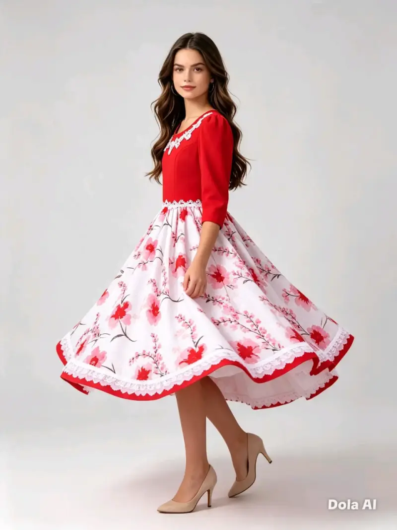 Vestido de huasa + falso rosado floral - 2
