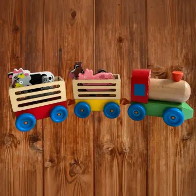 Tren de madera con animales de la granj para niños - miniatura 1