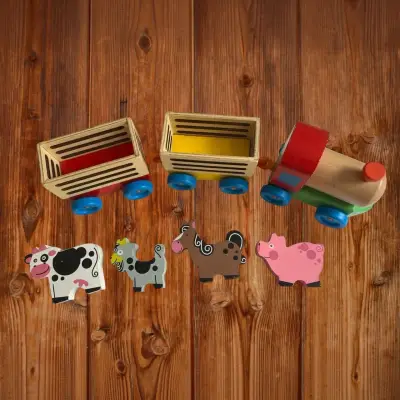 Tren de madera con animales de la granj para niños - miniatura 2