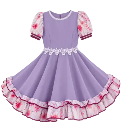 Vestido de huasa gris con encaje floral + falso - miniatura 1