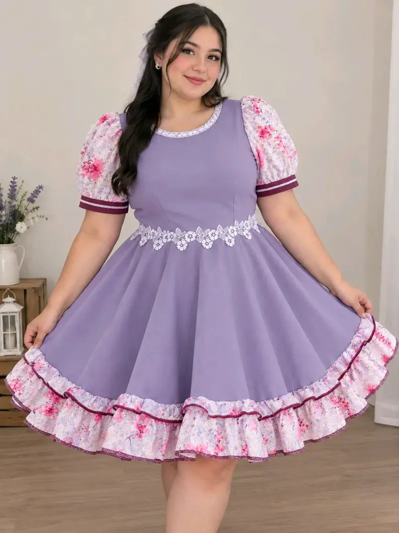 Vestido de huasa gris con encaje floral + falso - 2