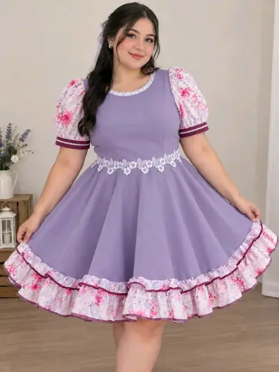 Vestido de huasa gris con encaje floral + falso - miniatura 2