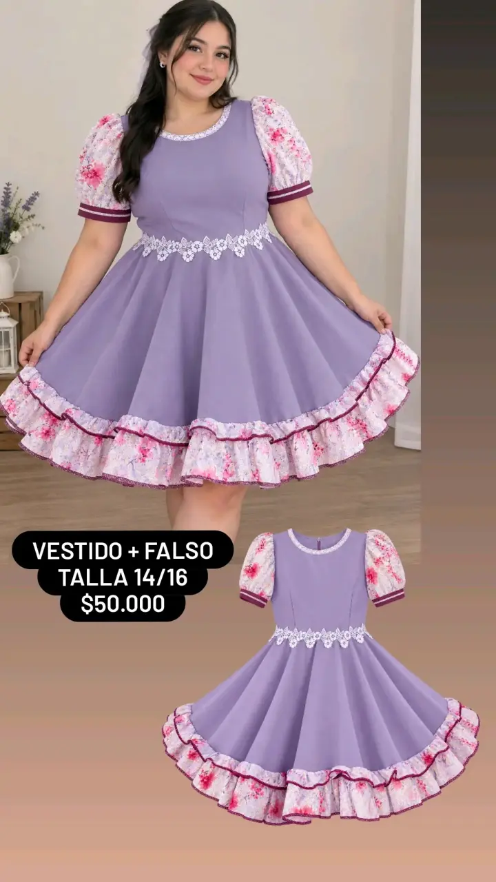 Vestido de huasa gris con encaje floral + falso - 3