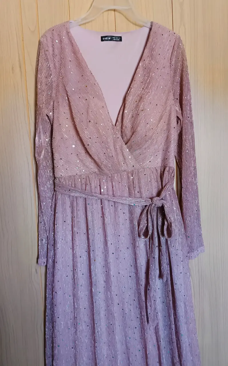 Vestido largo rosa con brillo Shein - 2