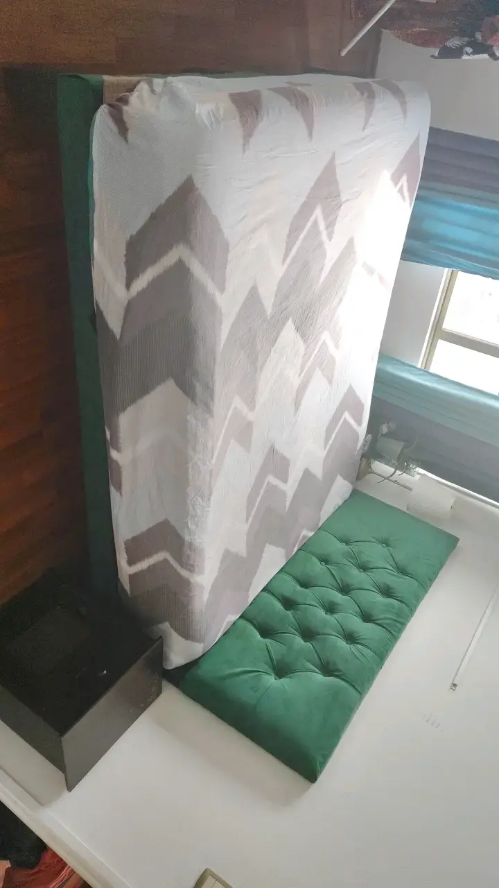 Cama con Respaldo Verde y Colchón - 1