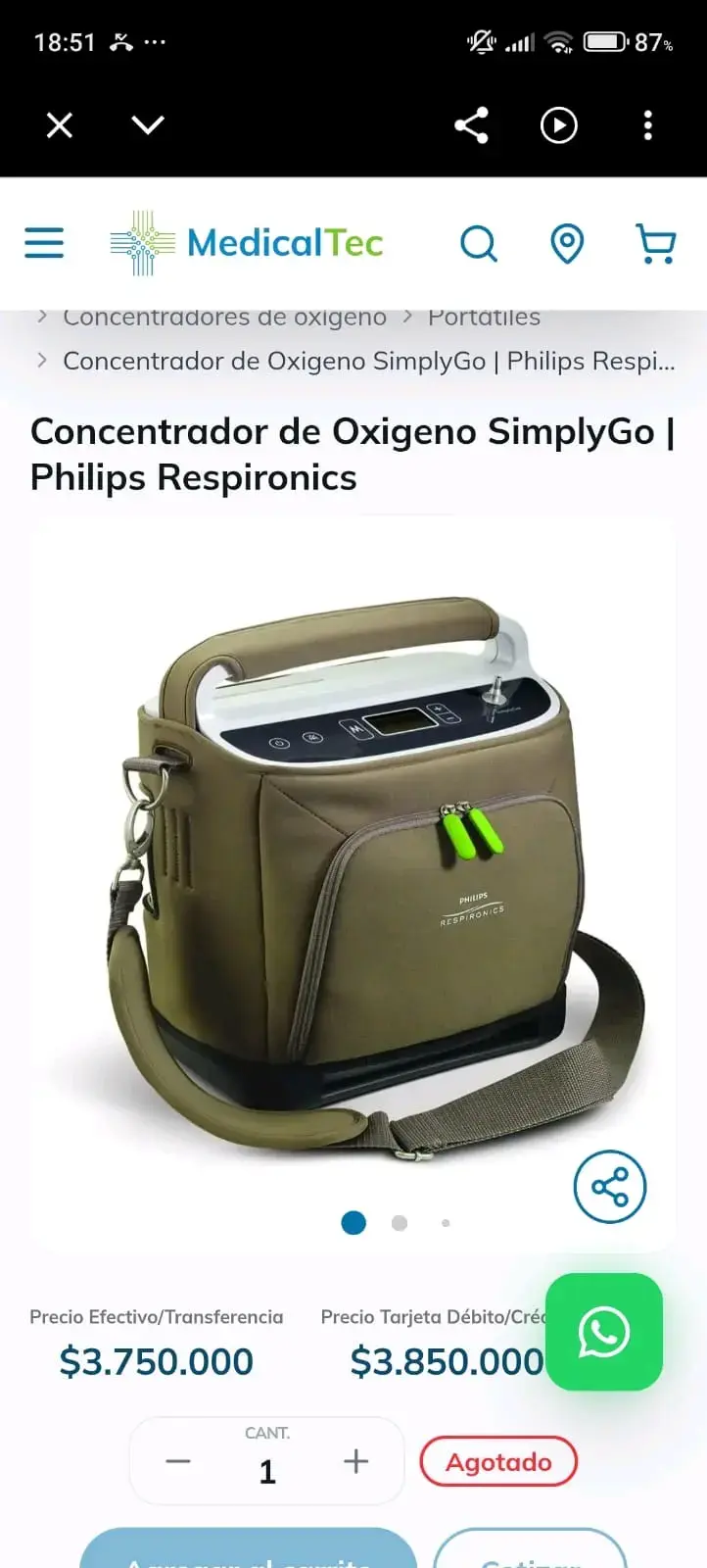 Concentrador de Oxígeno Philips SimplyGo portátil - 1
