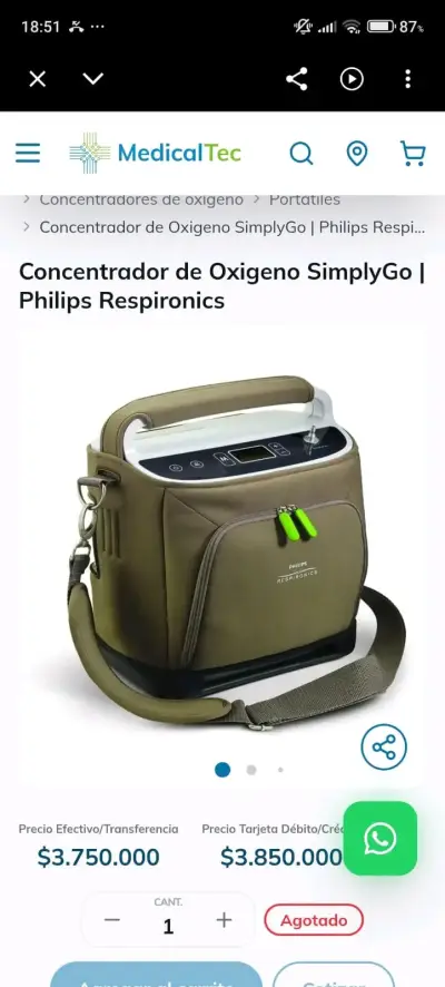 Concentrador de Oxígeno Philips SimplyGo portátil - miniatura 1