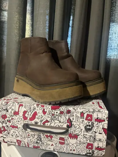 Botines de cuero marrón con plataforma talla 35 - miniatura 3