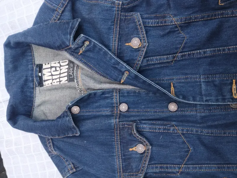Chaqueta de mezclilla azul para hombre talla L - 4