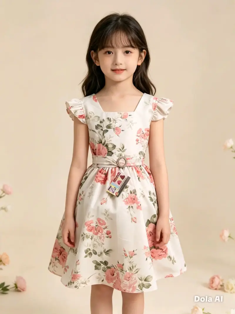 Vestido infantil floral con volantes