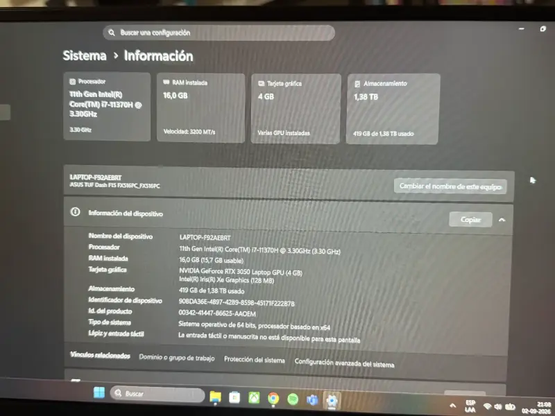 Notebook Gamer Asus TUF Dash F15 FX516PC - 6