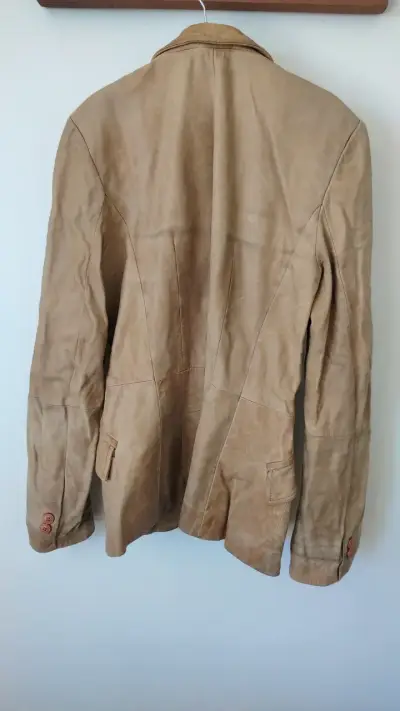 Blazer de cuero color beige de mujer Zara talla S - miniatura 2