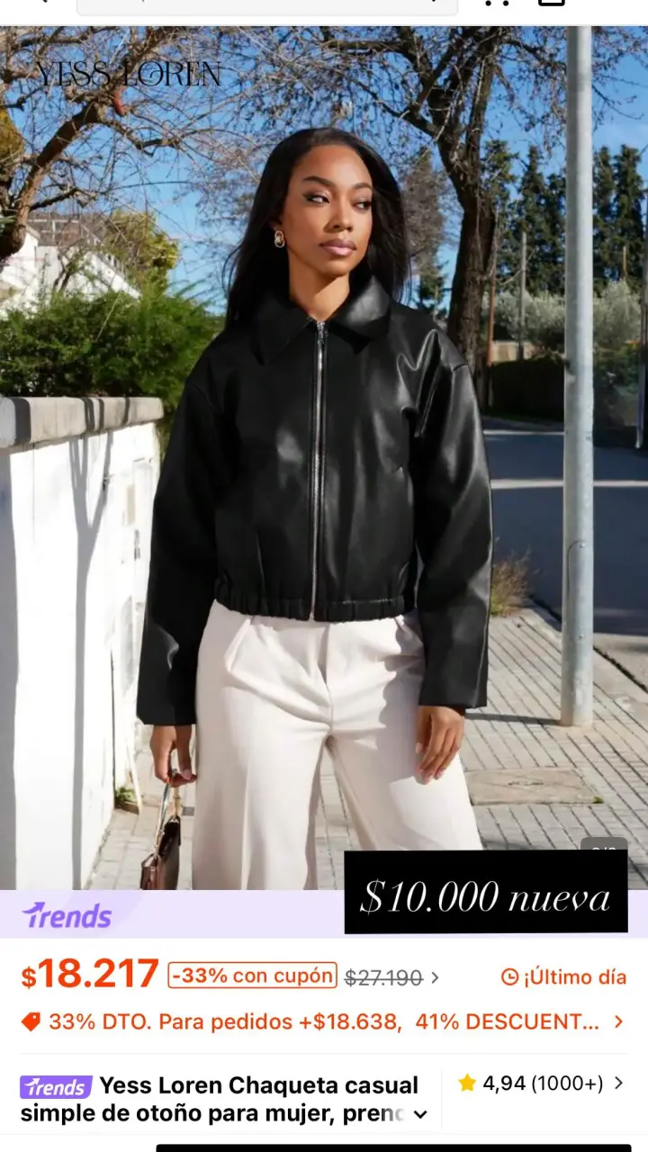 Chaqueta de cuero negra para mujer Yess Loren