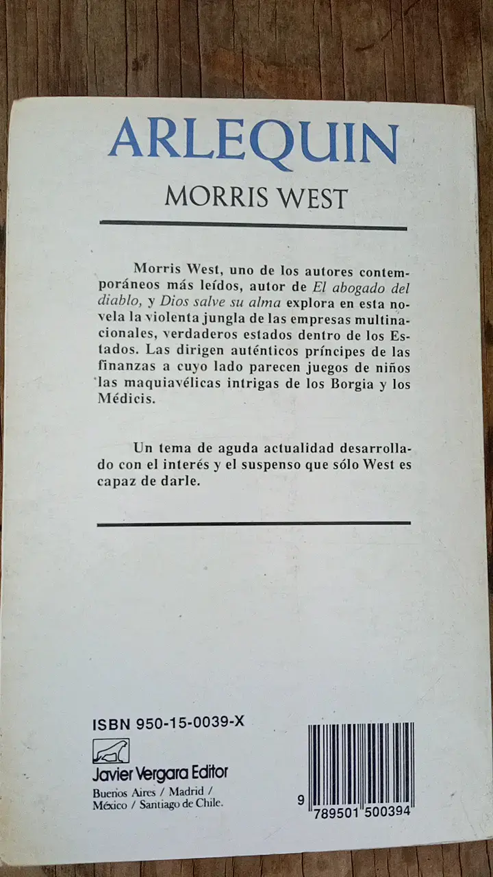 Libro 'Arlequín' de Morris West - 2