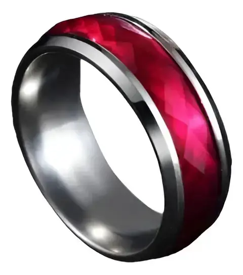 Anillo de acero inoxidable con banda roja - 1