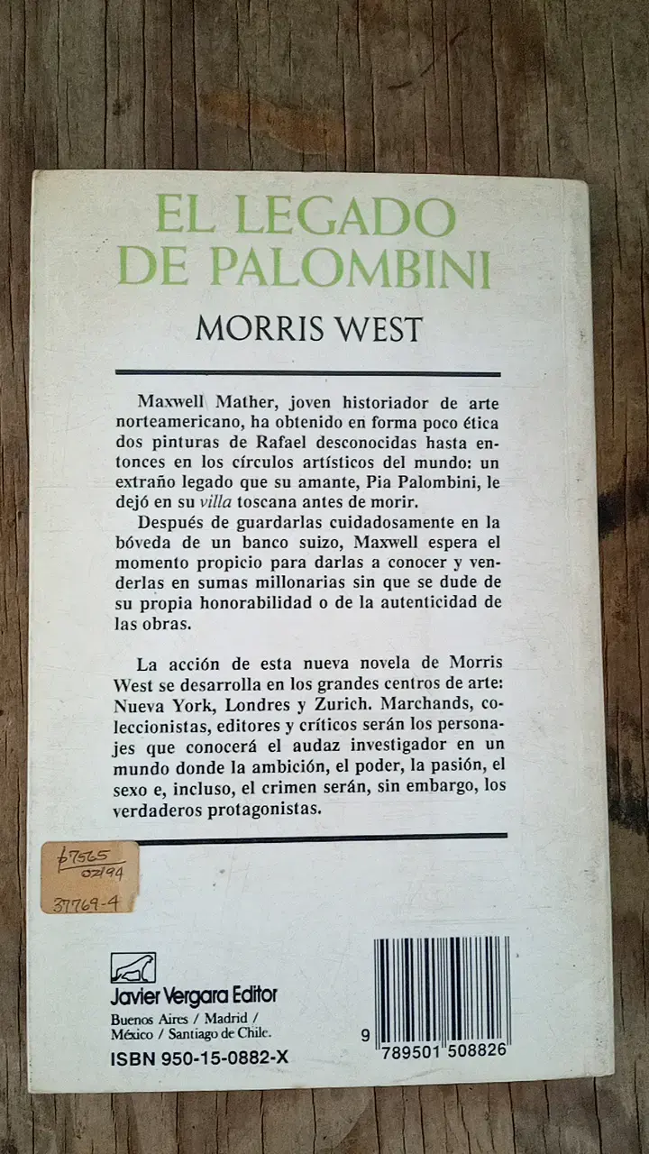 Libro 'El Legado de Palombini' de Morris West - 2