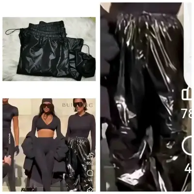 Pantalones de vinilo negro para mujer talla L - miniatura 1