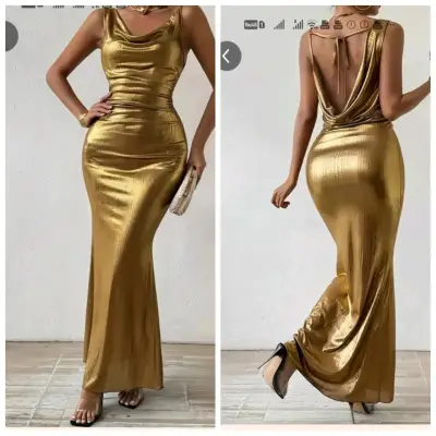 Vestido largo dorado elegante para fiesta - miniatura 1