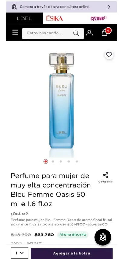 Perfume Bleu Femme Oasis 50 ml para Mujer - miniatura 2