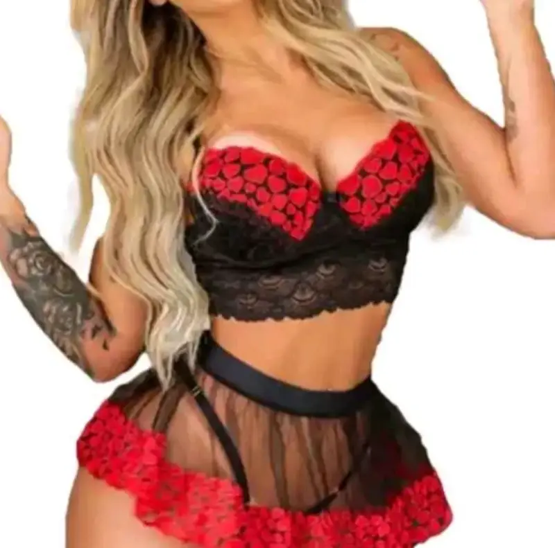 Conjunto de lencería de encaje negro sexy - 5