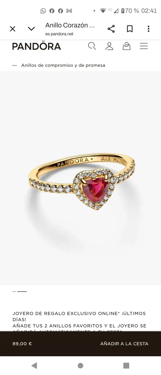 Anillo Pandora con corazón rojo - 3