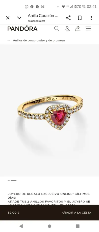 Anillo Pandora con corazón rojo - miniatura 3
