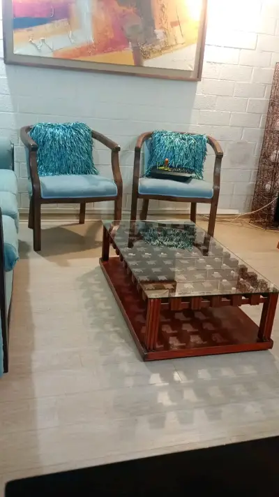 Mesa de Centro vintage de Vidrio y Madera - miniatura 2