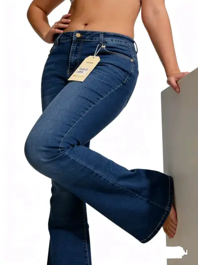 Jeans acampanados azul para mujer - miniatura 3