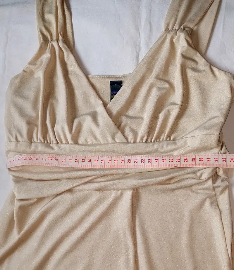 Vestido beige con brillo elegante para mujer - 5