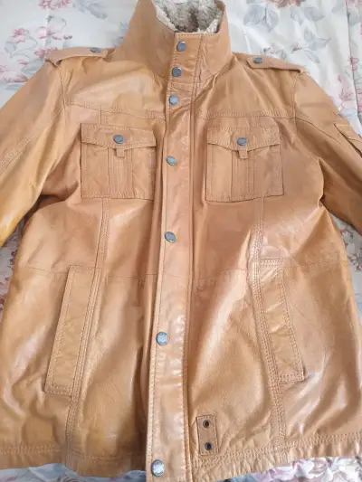 Chaqueta de cuero marrón con forro de lana Gipsy - miniatura 2