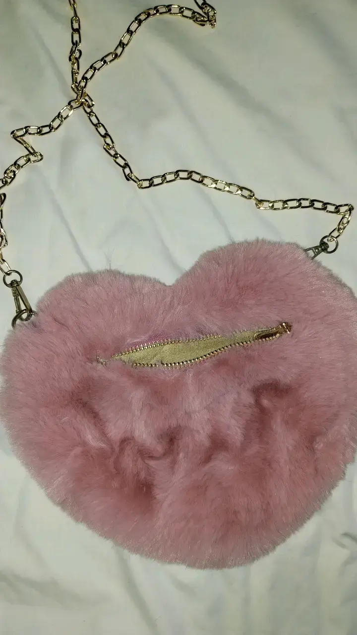Bolso de peluche en forma de corazón rosa - 2