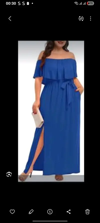 Vestido largo azul con hombros descubiertos - miniatura 1