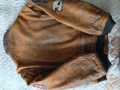 Chaqueta de cuero AVIREX USA vintage con parches - miniatura 2