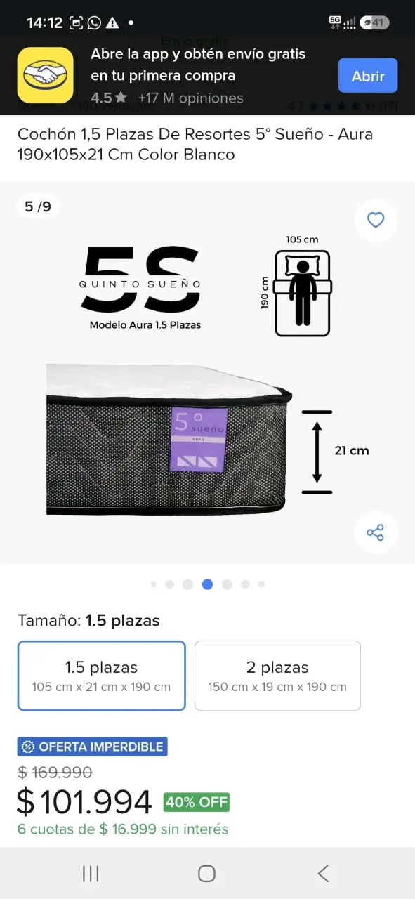 Colchón 1,5 Plazas nuevo✨️