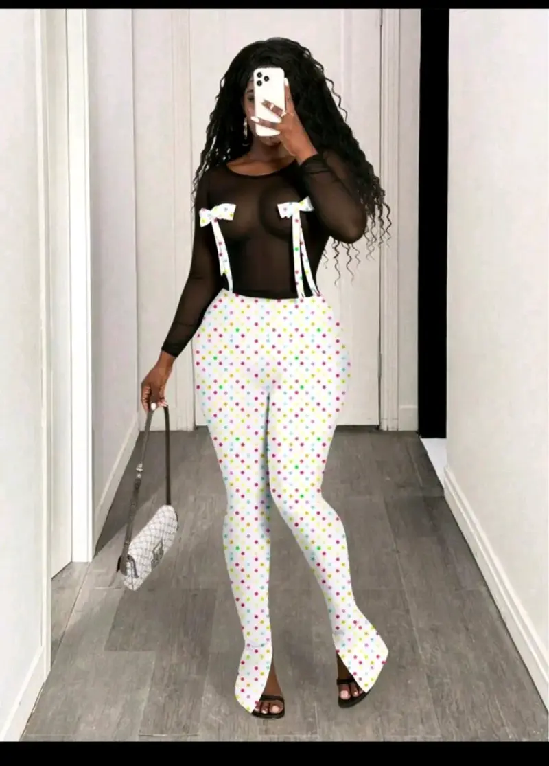 Conjunto de malla transparente con leggings de lunares - 1