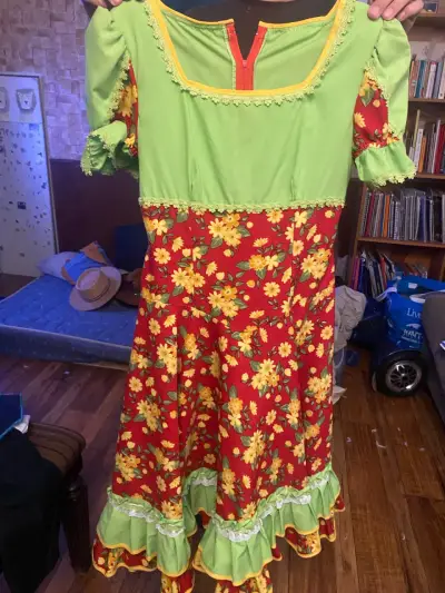 Vestido huasa adulta con flores amarillas - miniatura 1