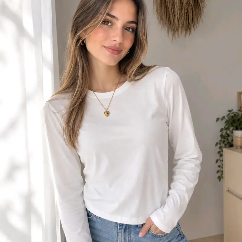 Polera Blanca Manga Larga para Mujer