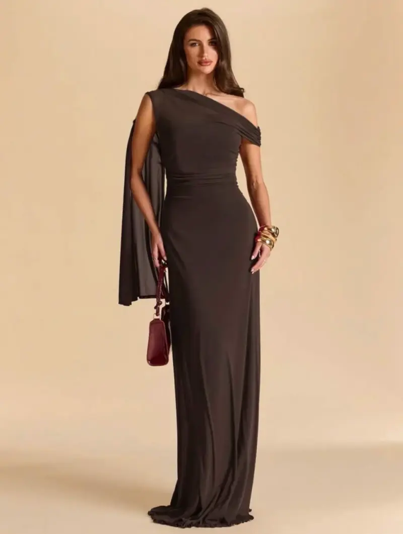 Vestido largo elegante de un solo hombro - 1