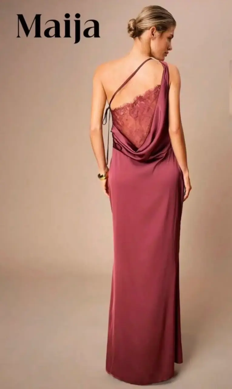 Vestido largo Maija color burdeos con encaje - 1