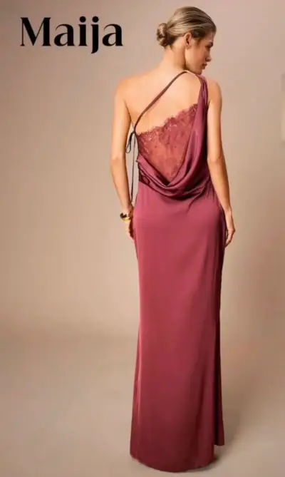 Vestido largo Maija color burdeos con encaje - miniatura 1