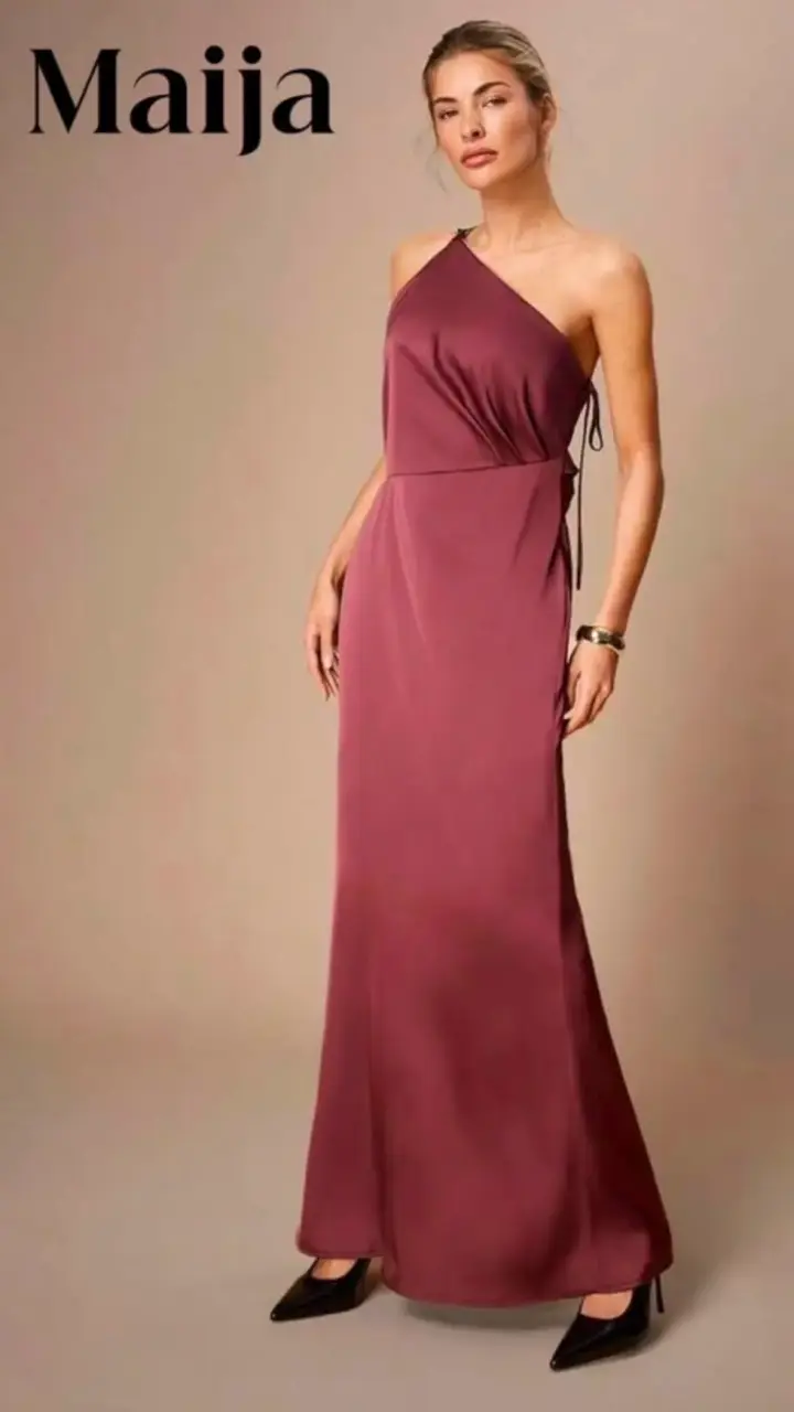 Vestido largo Maija color burdeos con encaje - 2