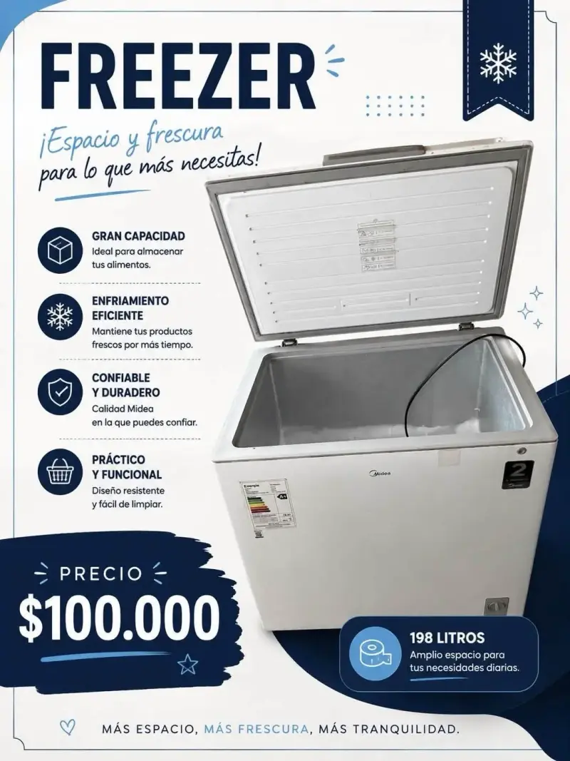 Freezer Midea 198 Litros Espacioso y Eficiente