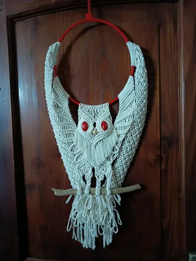 Decoración de pared macramé búho artesanal - miniatura 2