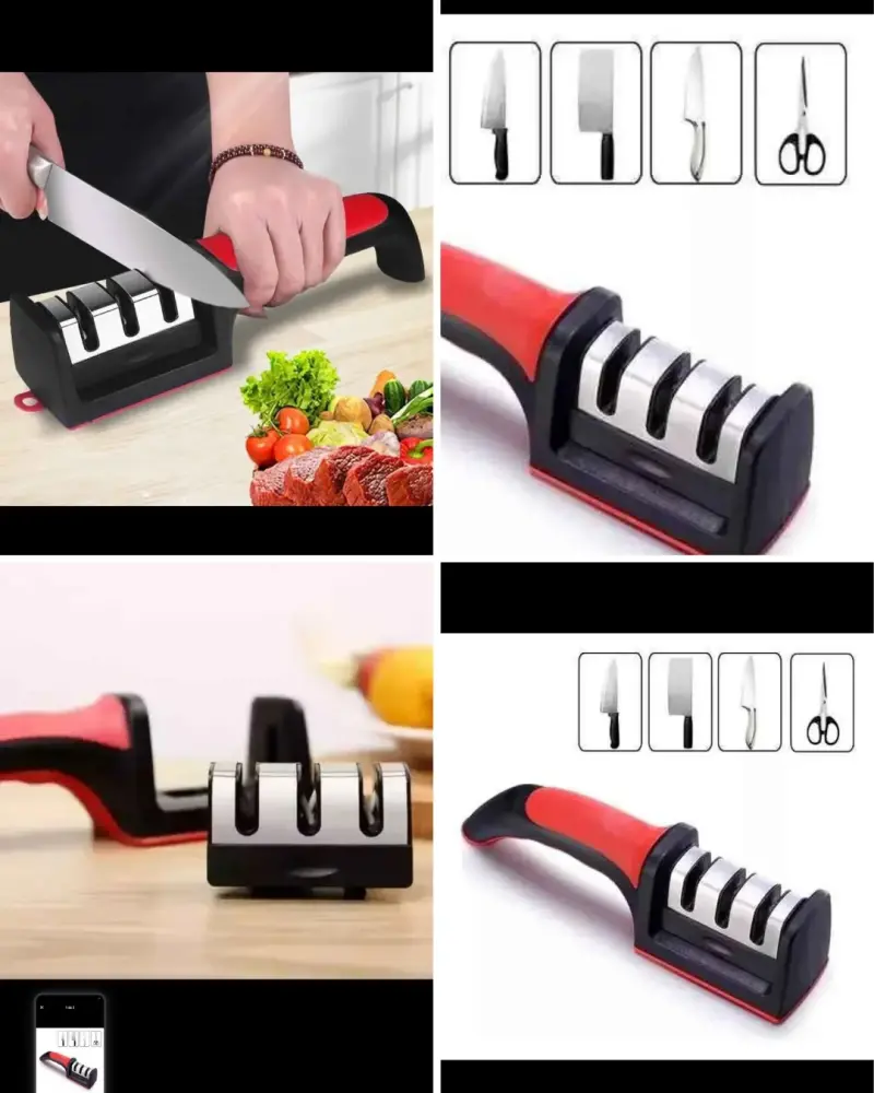 Afilador de cuchillos manual 3 etapas rojo y negro