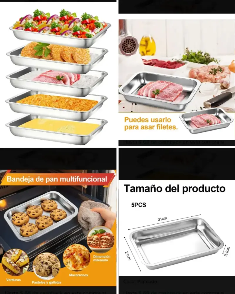 Set de 5 bandejas de acero inoxidable para hornear