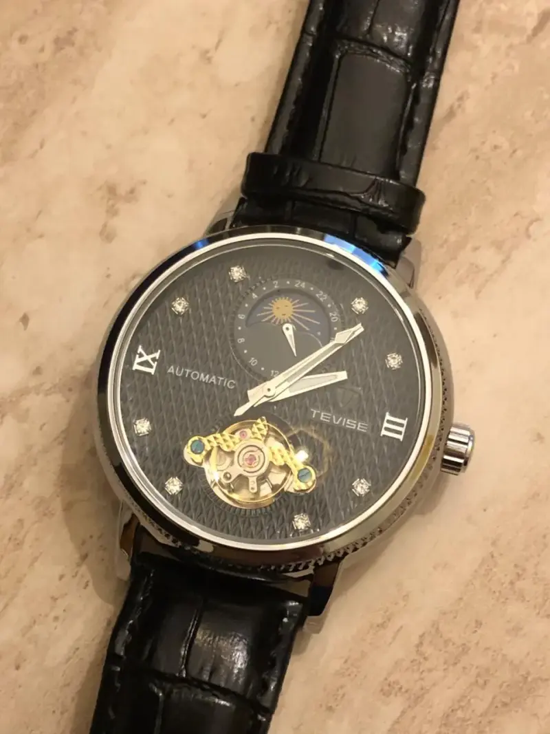 Reloj automático Tevise con correa de cuero