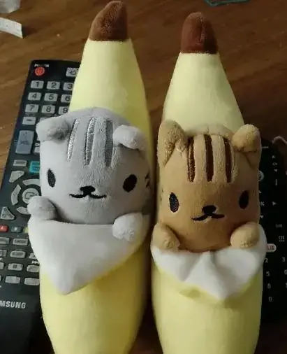 Peluches de gatos en plátano