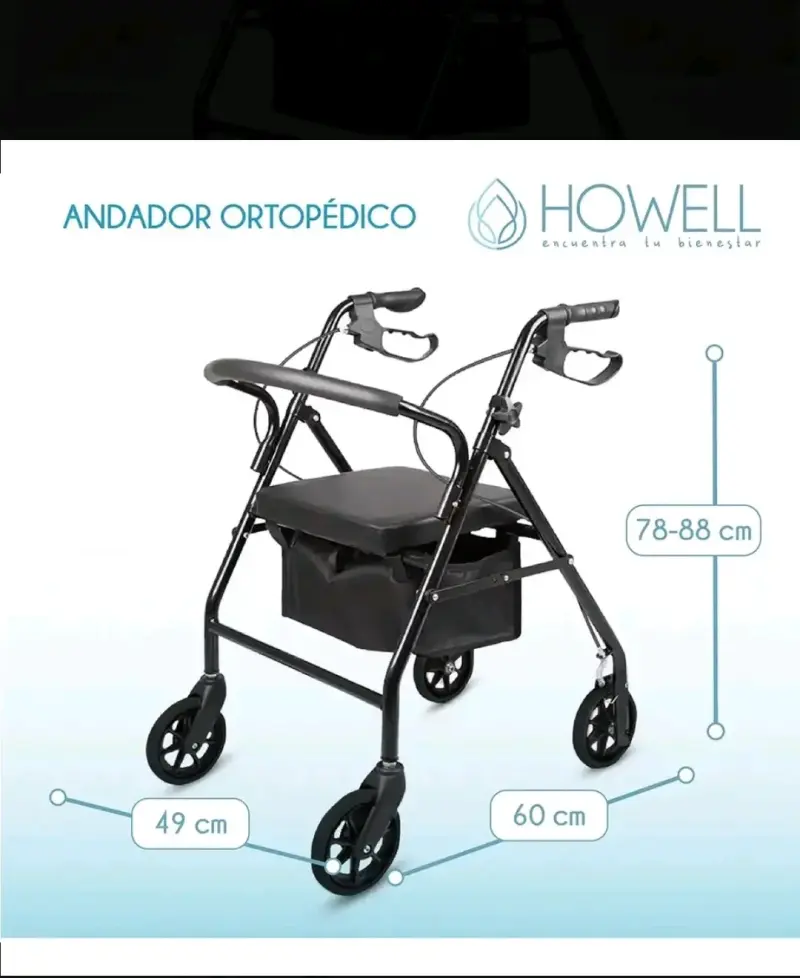 Andador ortopédico Howell con asiento y frenos - 4