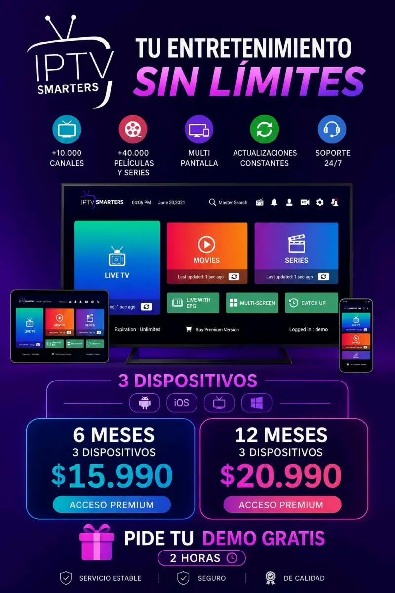 Servicio IPTV Smarters con acceso premium